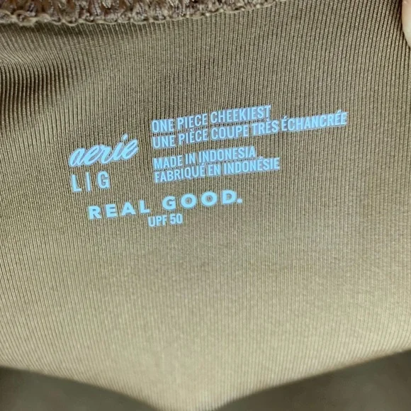 NWT Aerie Crinkle Birthday Scoop Cheekiest One Piece Brown Swimsuit, size L - Picture 9 of 9